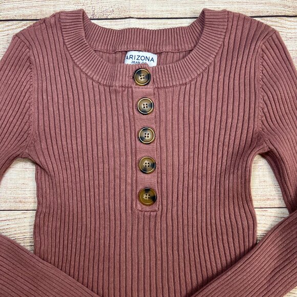 Arizona Jean Co Women's Ribbed Button Front Sweater Medium Dusty Rose Pink - Picture 8 of 9